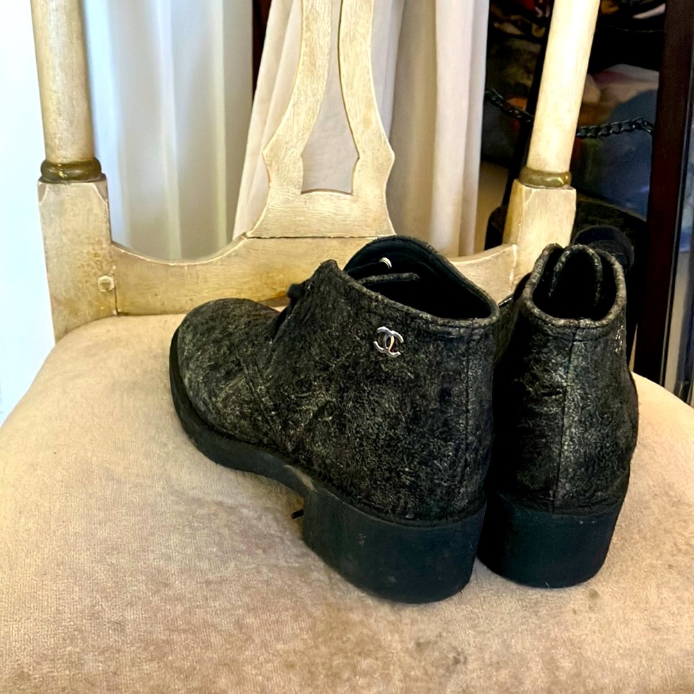 Chanel ankle boot lace up.  Textured soft leather material Brand New worn once